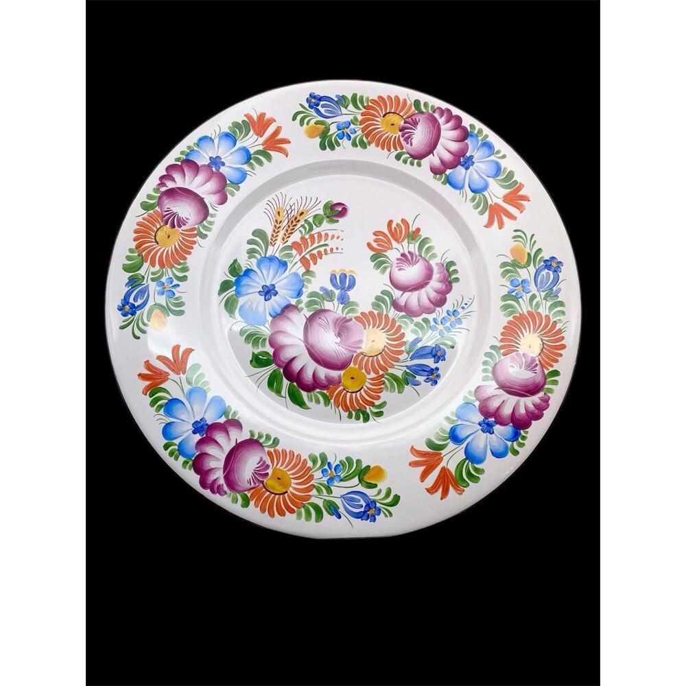Czech Handpainted Floral Plate Wall Hanging Display Plate Pleasant Art Pottery